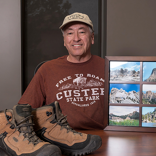 Mark Sutheard with hiking gear